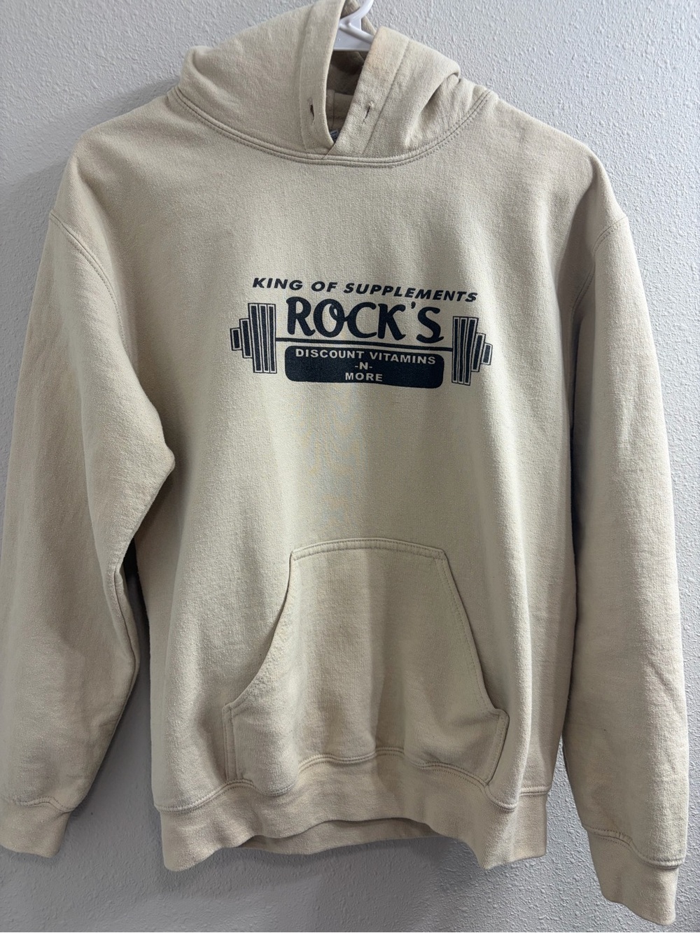 Gildan Beige 'Rock's King of Supplements' Pullover Hoodie